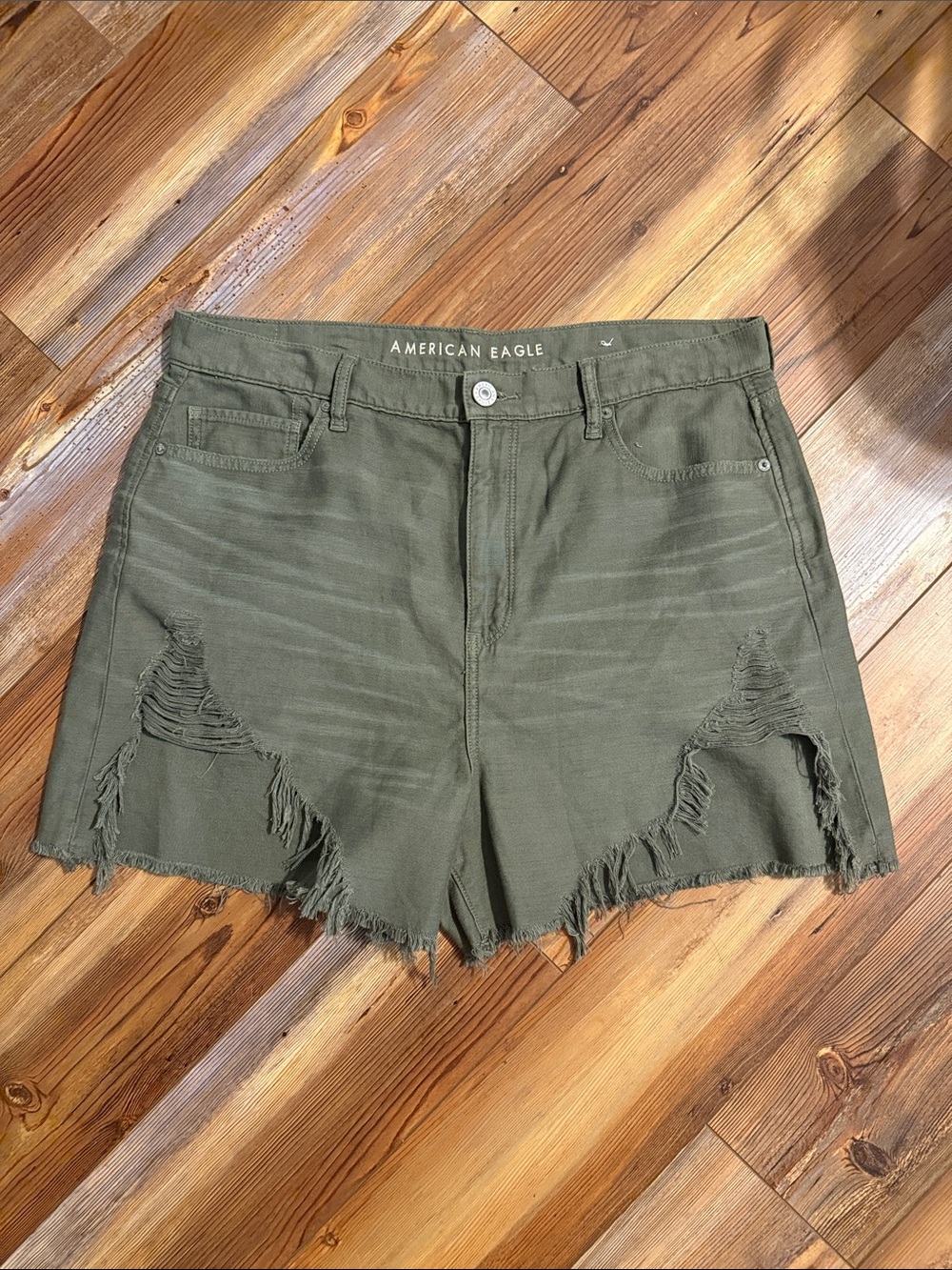 American Eagle Outfitters Olive Green Distressed Denim Shorts